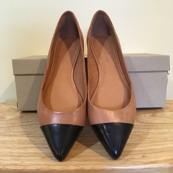 Madewell Cap Toe Pointy Leather Flats Pecan Brown - Picture 3 of 7